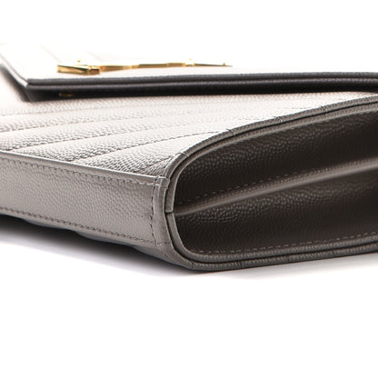Saint Laurent Grain De Poudre Matelasse Chevron Monogram Chain Wallet Fog 7 of 7