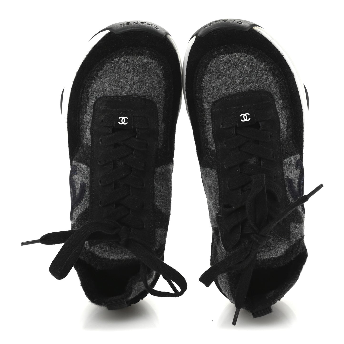 Knit Fabric Suede Calfskin Womens CC Sneakers 38 Grey Black