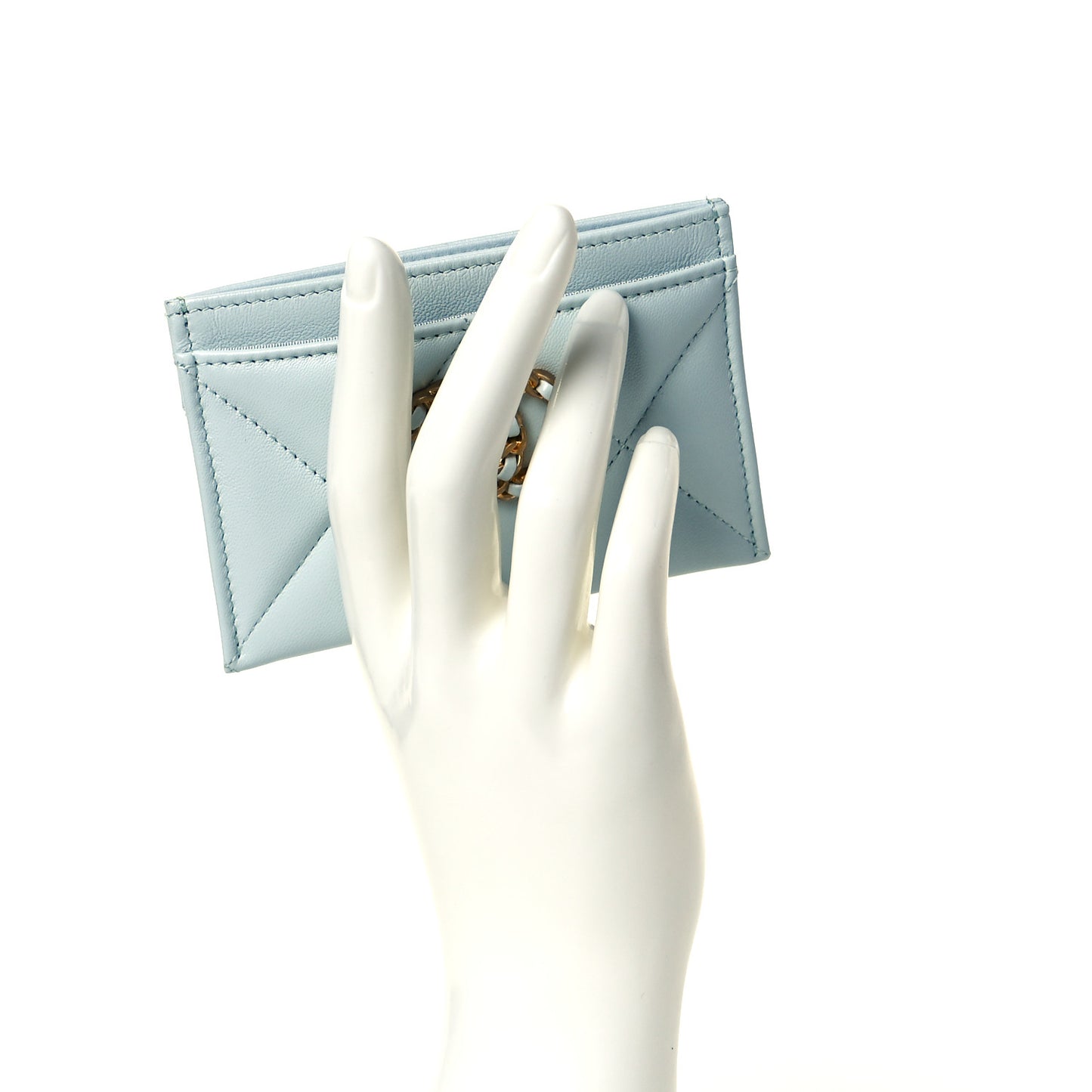 Lambskin Quilted Chanel 19 Card Holder Light Blue