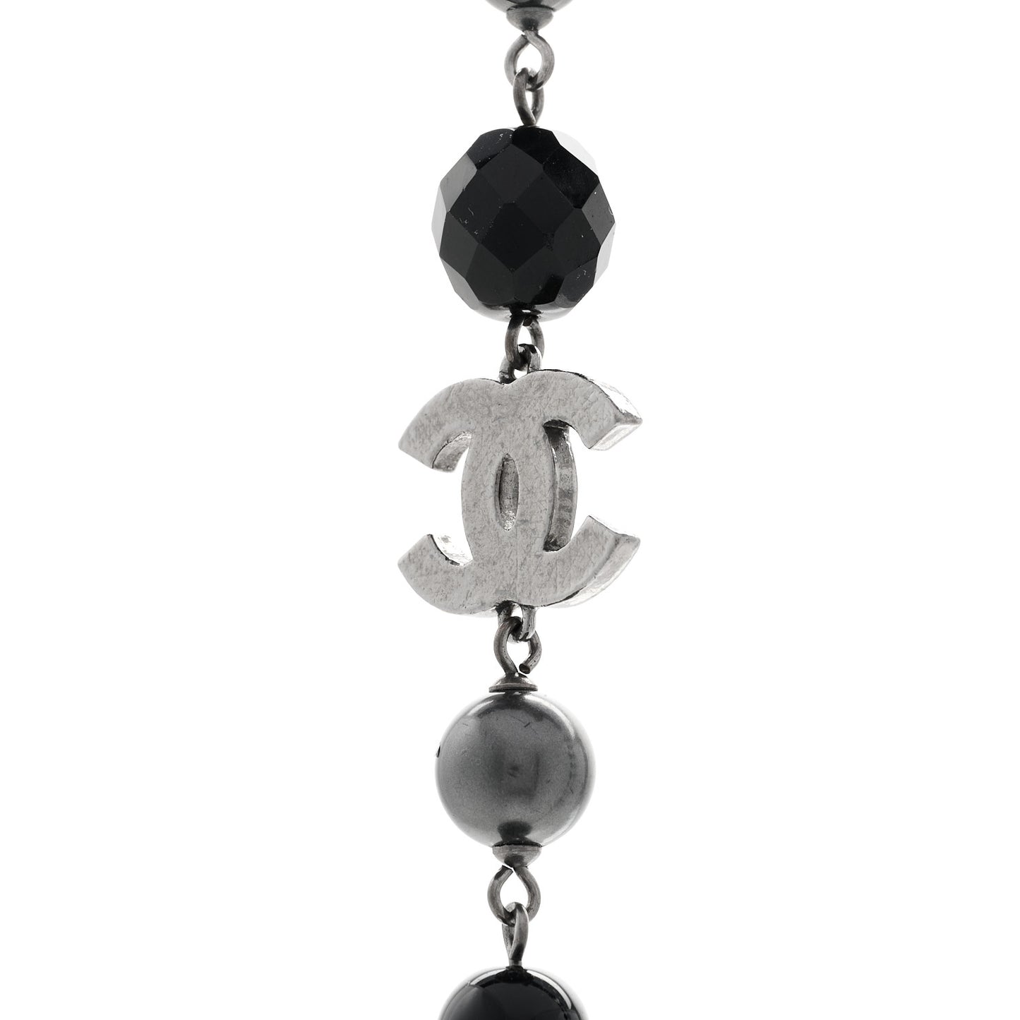 Ruthenium Pearl Beaded CC Long Necklace Black