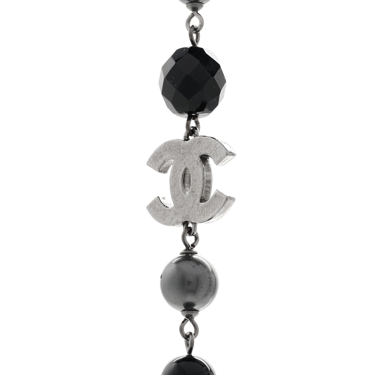 Chanel Ruthenium Pearl Beaded CC Long Necklace Black 4 of 5