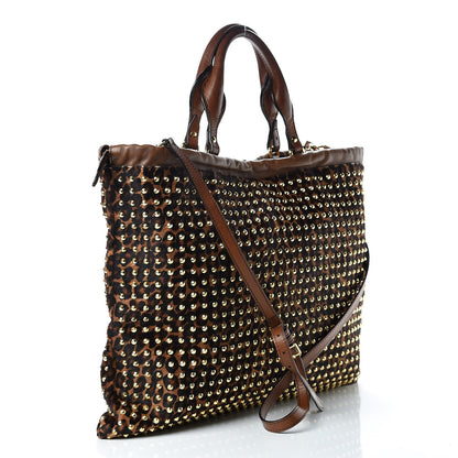 Burberry Calfskin Calf Hair Studded Leopard Print Big Crush Tote 3 of 16