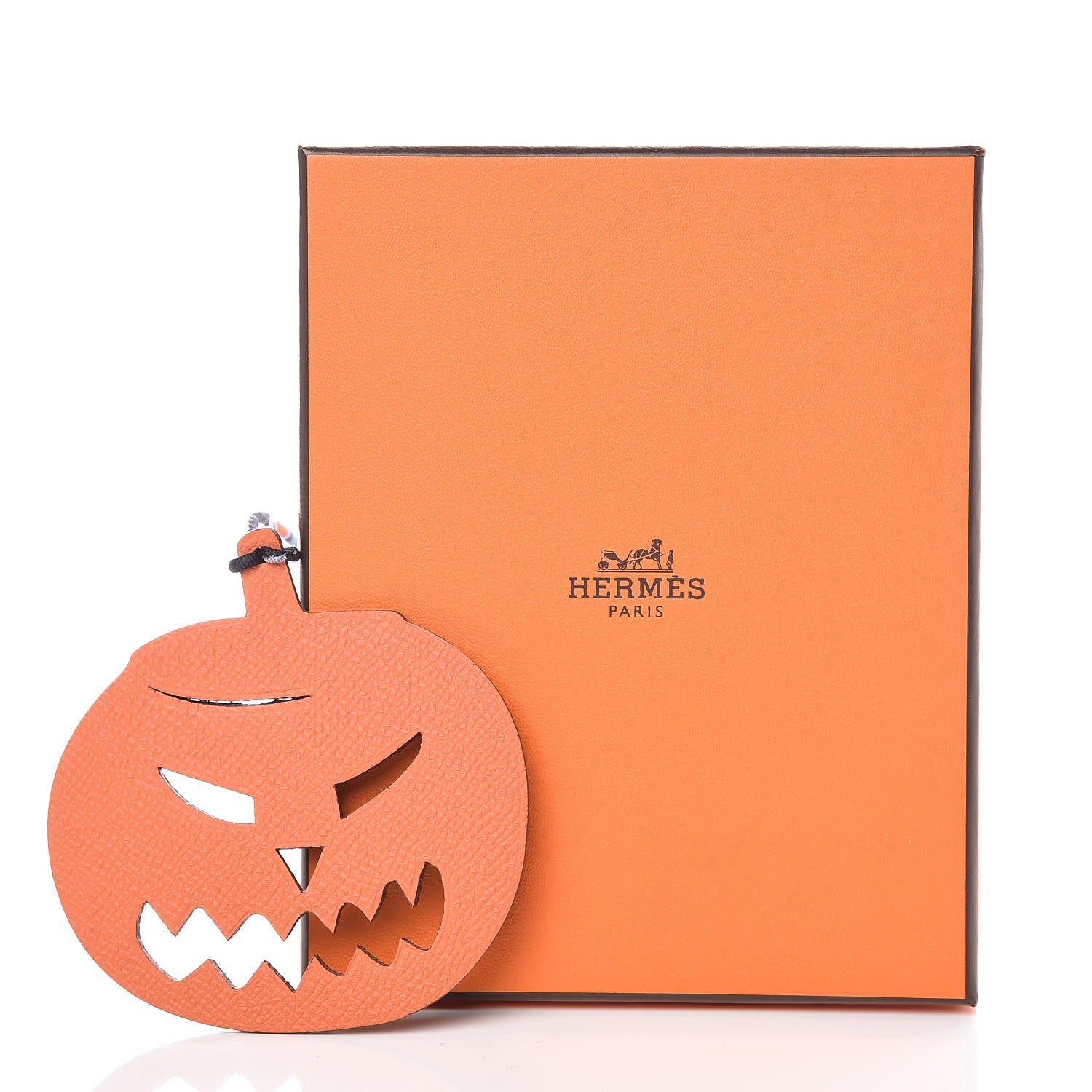 Hermes Epsom Togo Petit H Pumpkin Bag Charm Orange Black 4 of 4