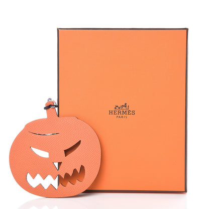 Hermes Epsom Togo Petit H Pumpkin Bag Charm Orange Black 4 of 4