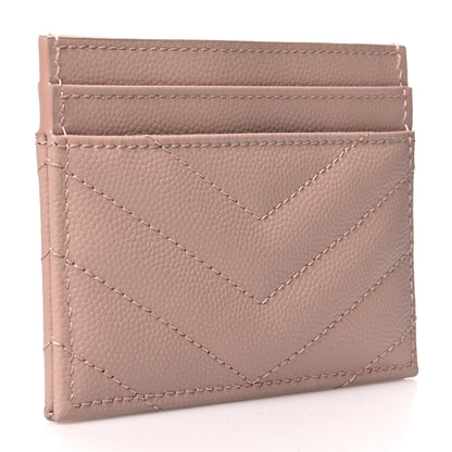Saint Laurent Grain De Poudre Matelasse Chevron Monogram Credit Card Case Pale Pink 3 of 11