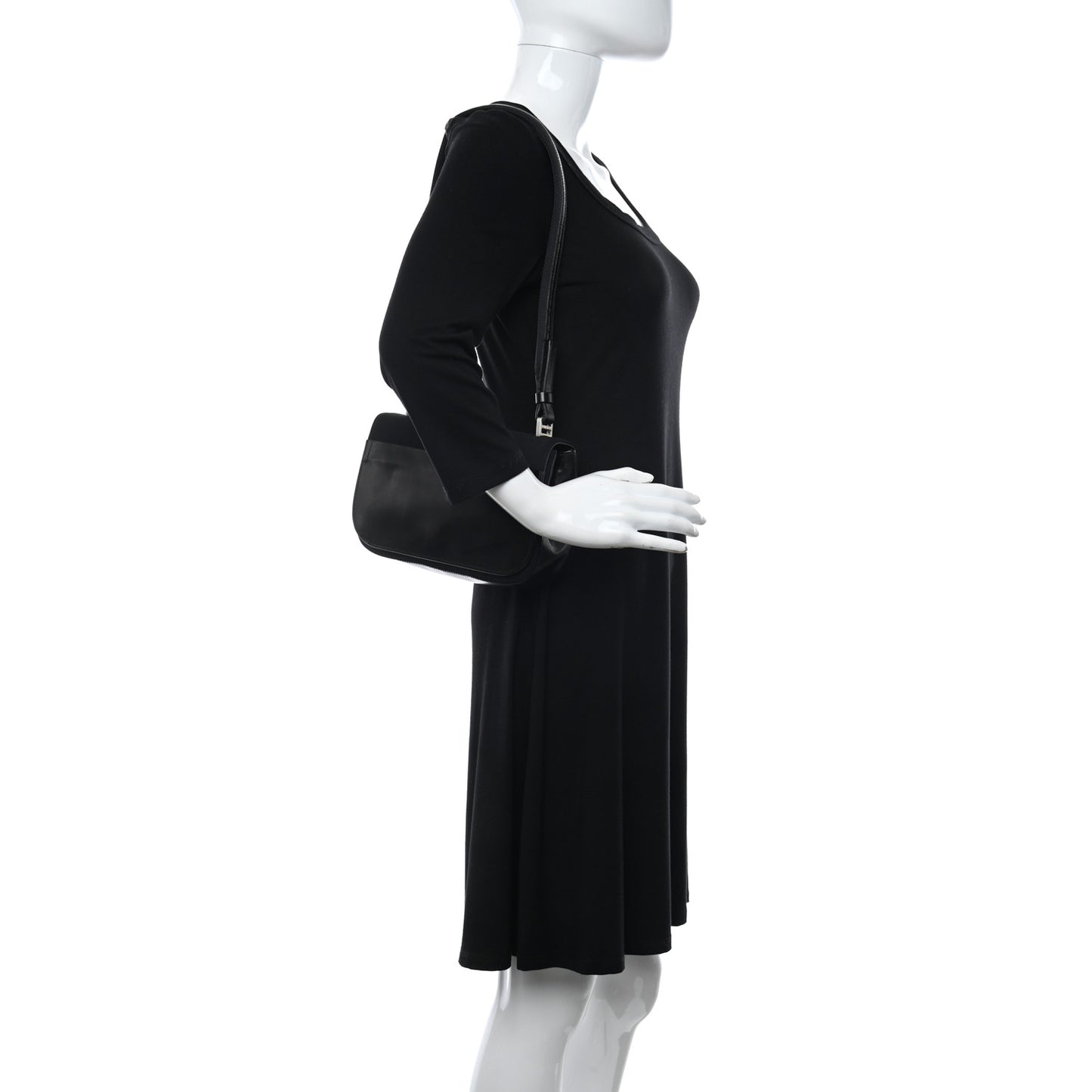 Calfskin Nylon Shoulder Bag Black