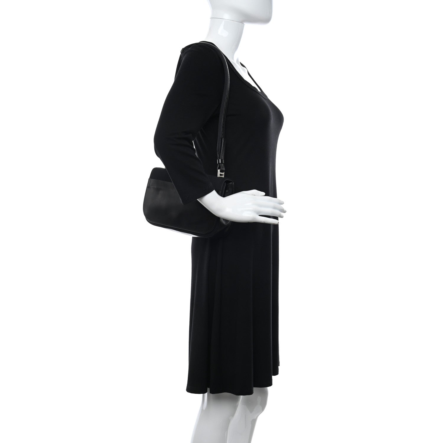 Prada Calfskin Nylon Shoulder Bag Black 2 of 10