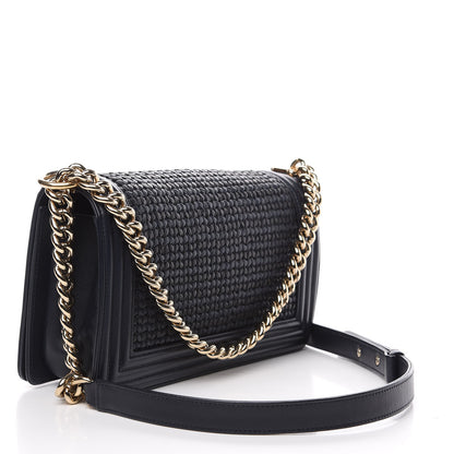 Chanel Lambskin Braided Woven Medium Boy Flap Navy Black 2 of 9
