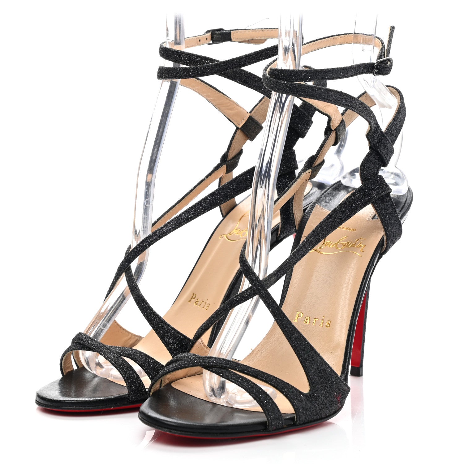 Christian Louboutin Kid Leather Mini Glitter Audrey 100 Sandals 37 Black 3 of 9