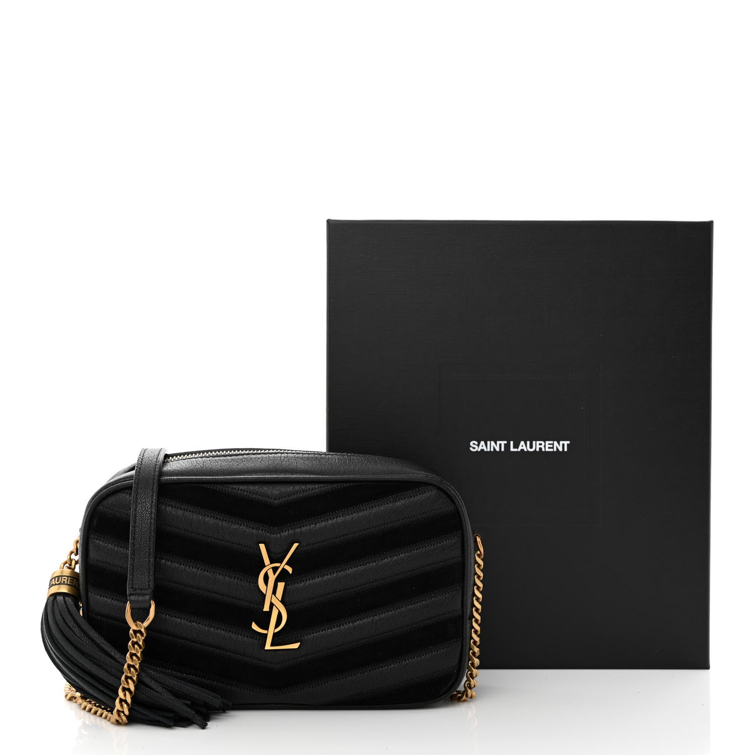 Saint Laurent Calfskin Suede Matelasse Monogram Mini Lou Camera Bag Black 11 of 11