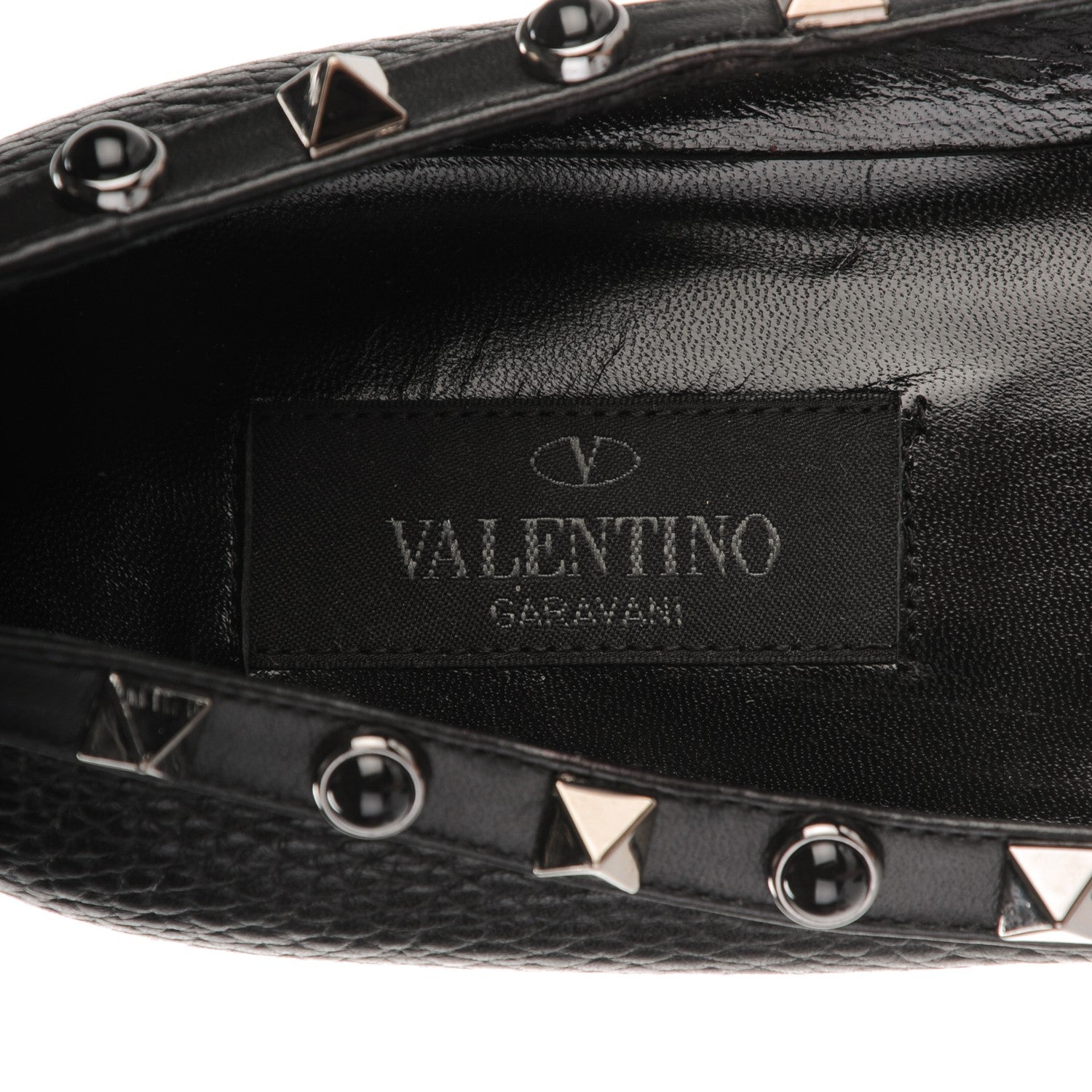 Valentino Garavani Pebbled Calfskin Onyx Rockstud Rolling Ballerina Flats 36 Black 7 of 8