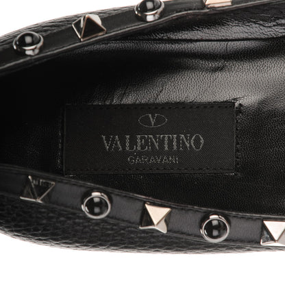 Valentino Garavani Pebbled Calfskin Onyx Rockstud Rolling Ballerina Flats 36 Black 7 of 8