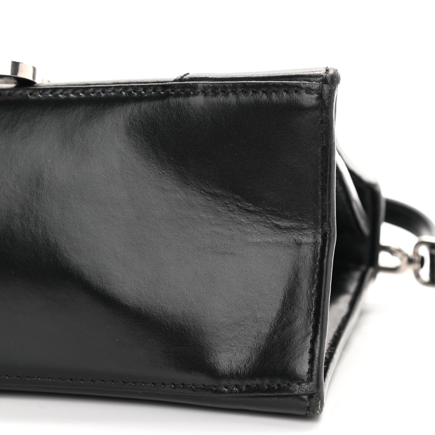 Shiny Box Calfskin Graffiti Logo Small Hourglass Top Handle Bag Black Silver