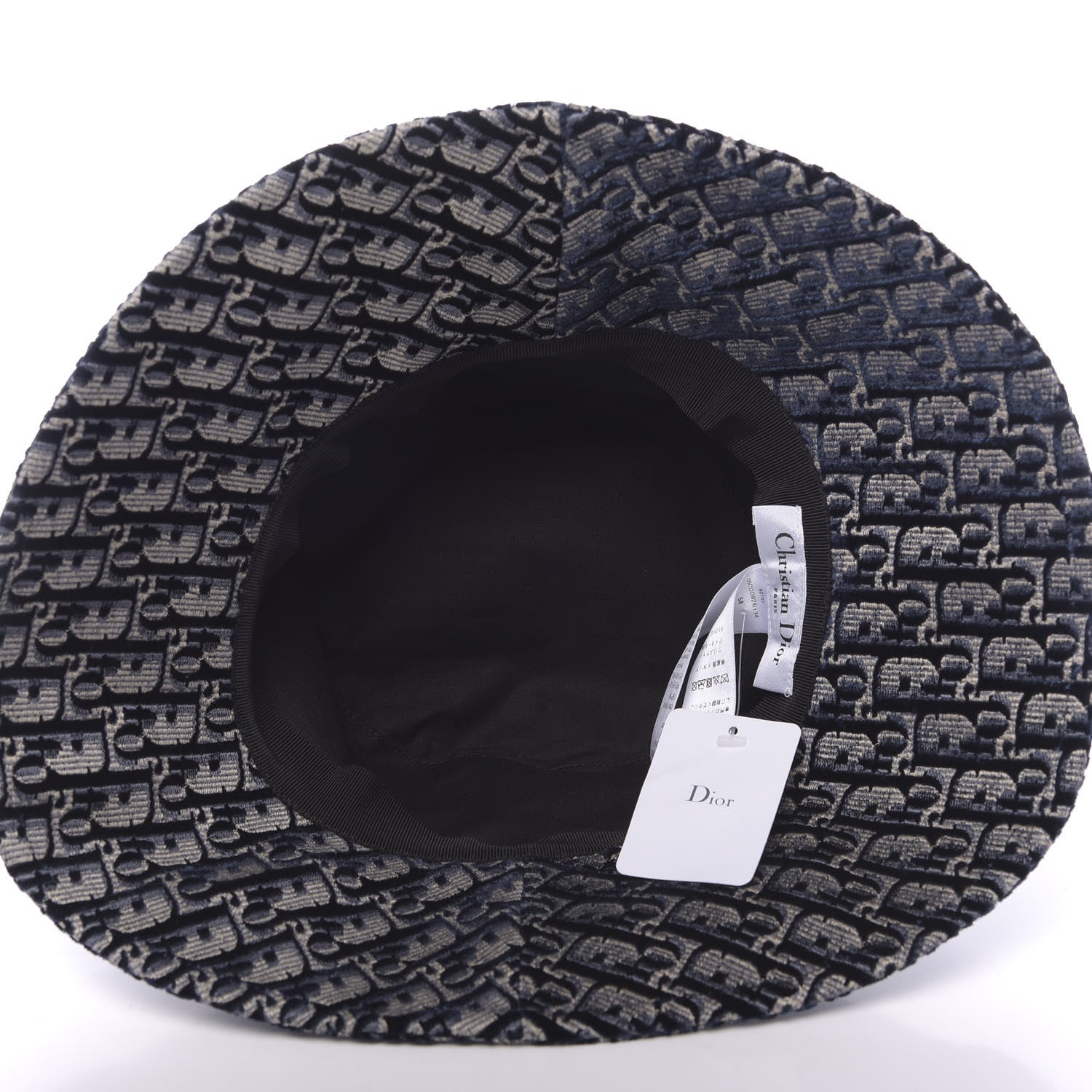 Christian Dior Velvet Oblique Large Brim Bucket Hat 58 Bleu Marine 5 of 7