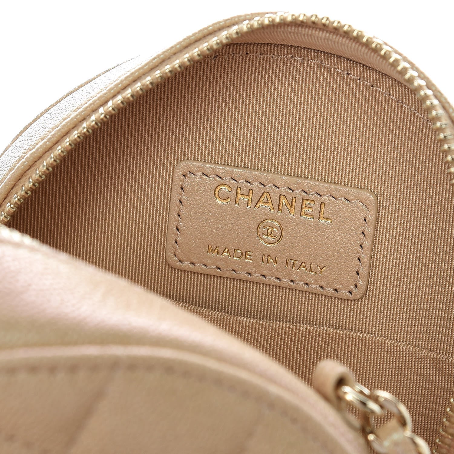 Chanel Iridescent Caviar Quilted Round Clutch With Chain Beige 8 of 9