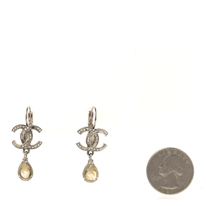 Chanel Pearl Crystal CC Drop Earrings Silver Pearly White 2 of 4