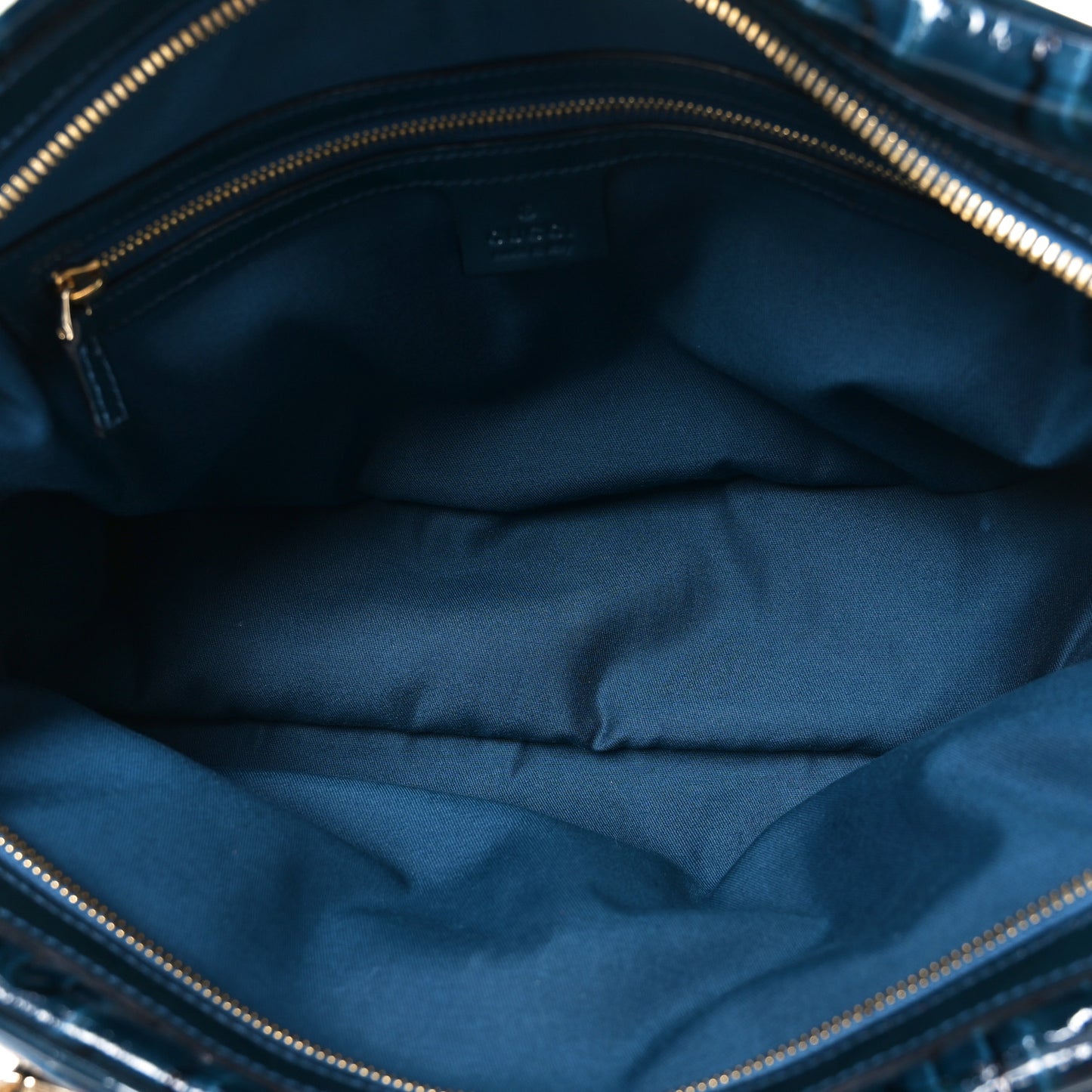 Patent Horsebit Glam Boston Tote Bag Blue