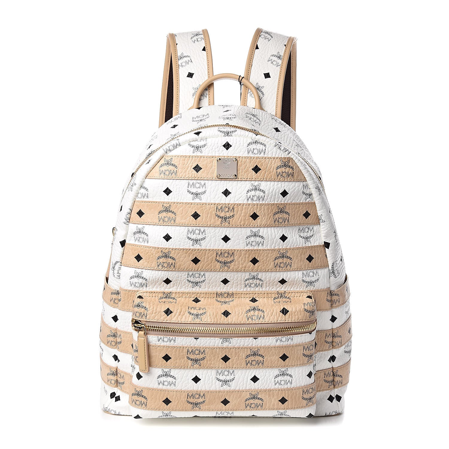 MCM Metallic Visetos Striped Medium Stark Backpack White Beige 1 of 15