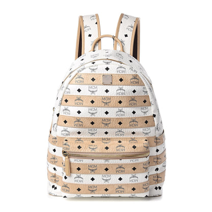 MCM Metallic Visetos Striped Medium Stark Backpack White Beige 1 of 15