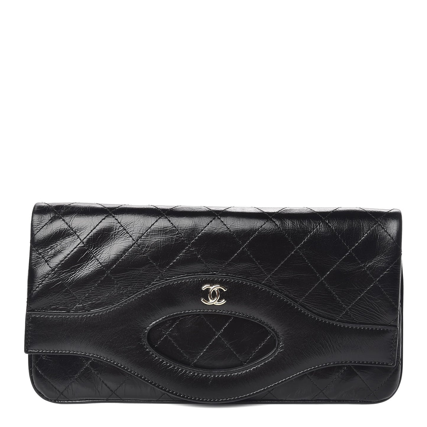 Shiny Crumpled Calfskin Small 31 Pouch Black