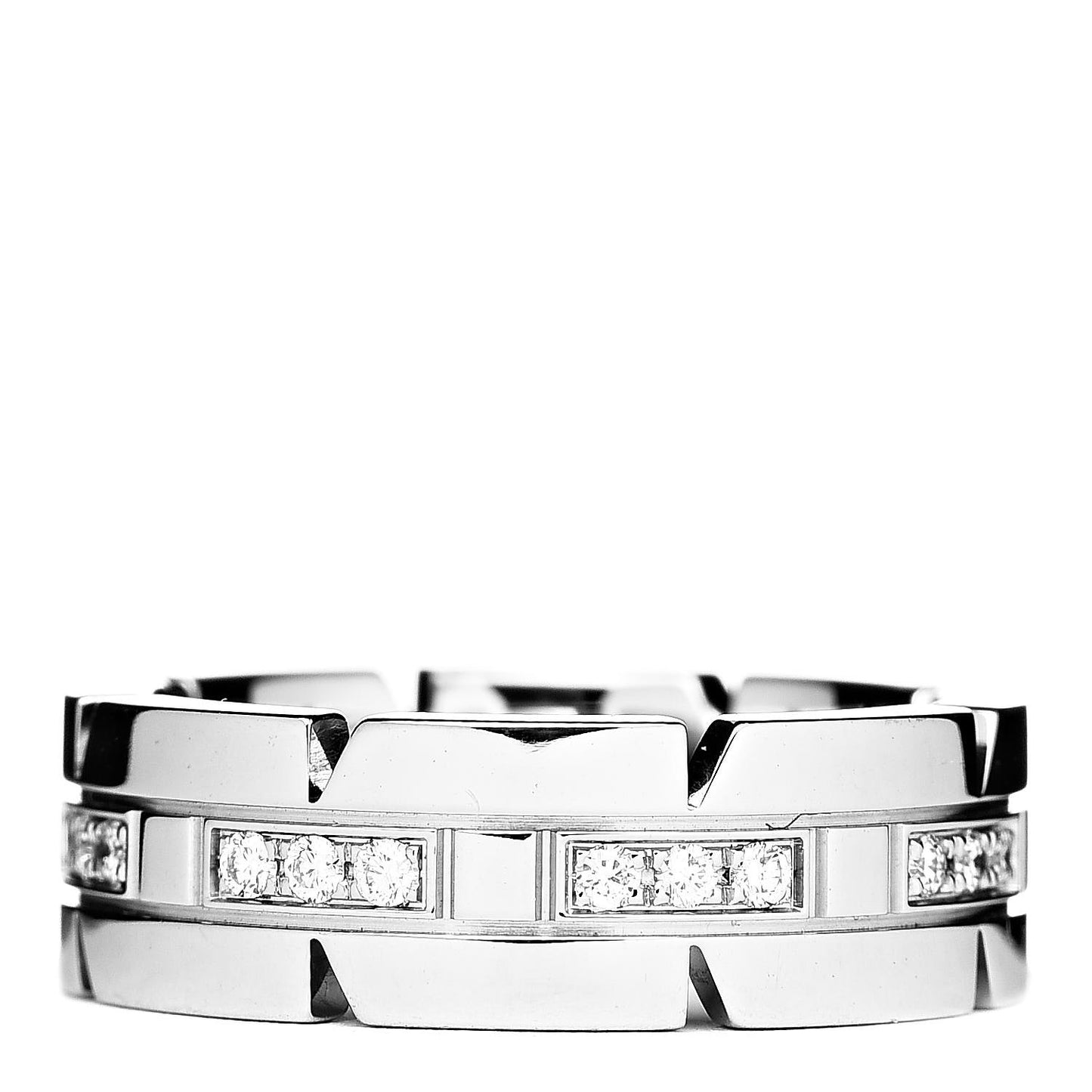 18K White Gold Diamond Tank Francaise Band Ring 48 4.5