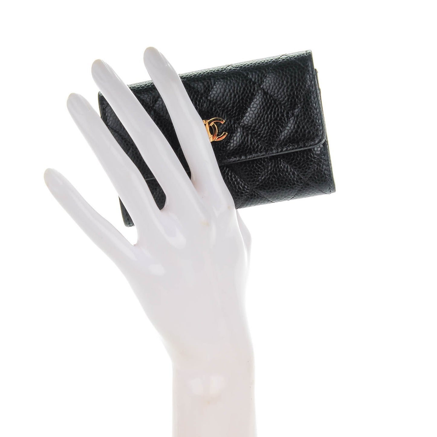 Caviar Quilted Flap Card Holder Black