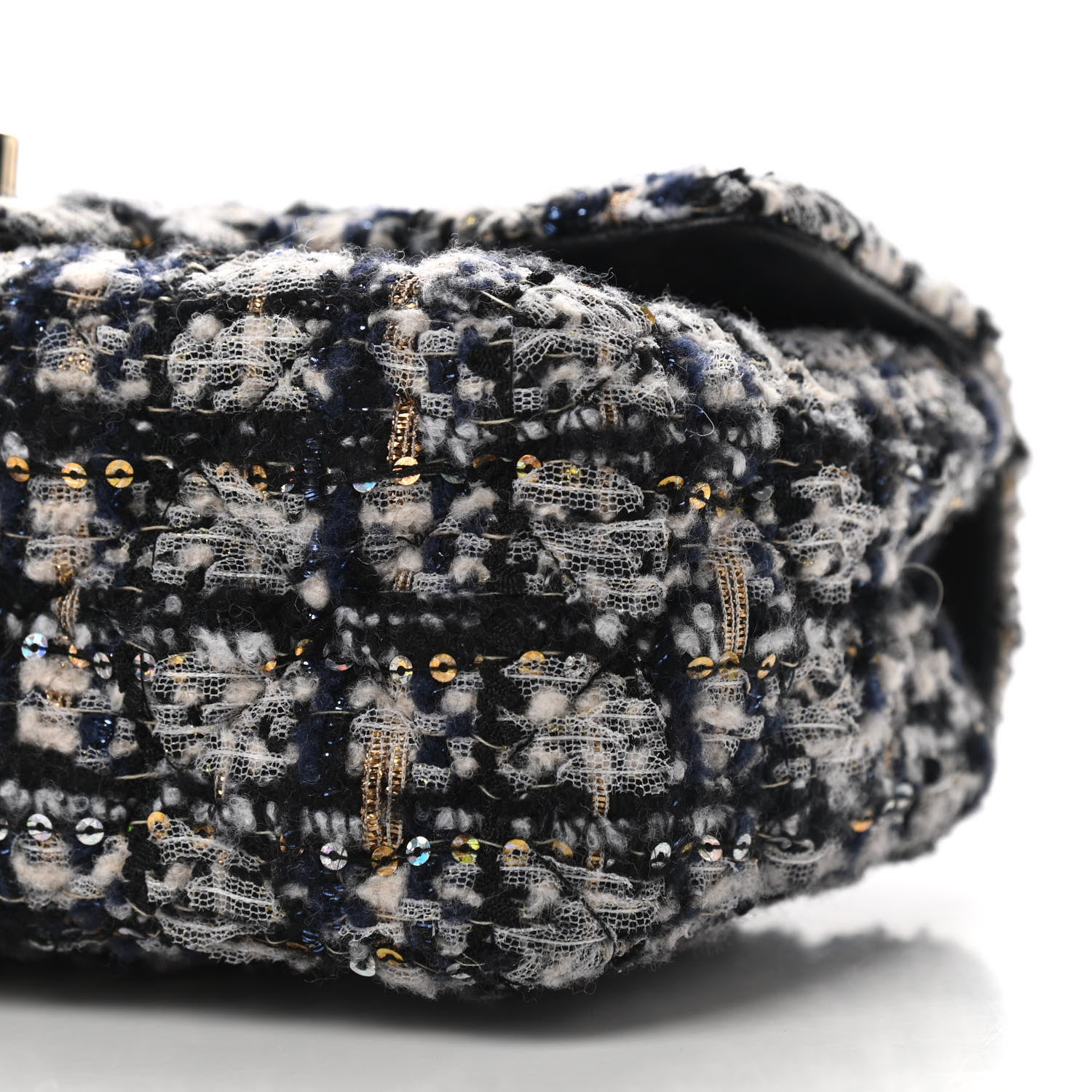 Chanel Glittered Tweed Quilted Mini Rectangular Flap Navy Blue 9 of 9