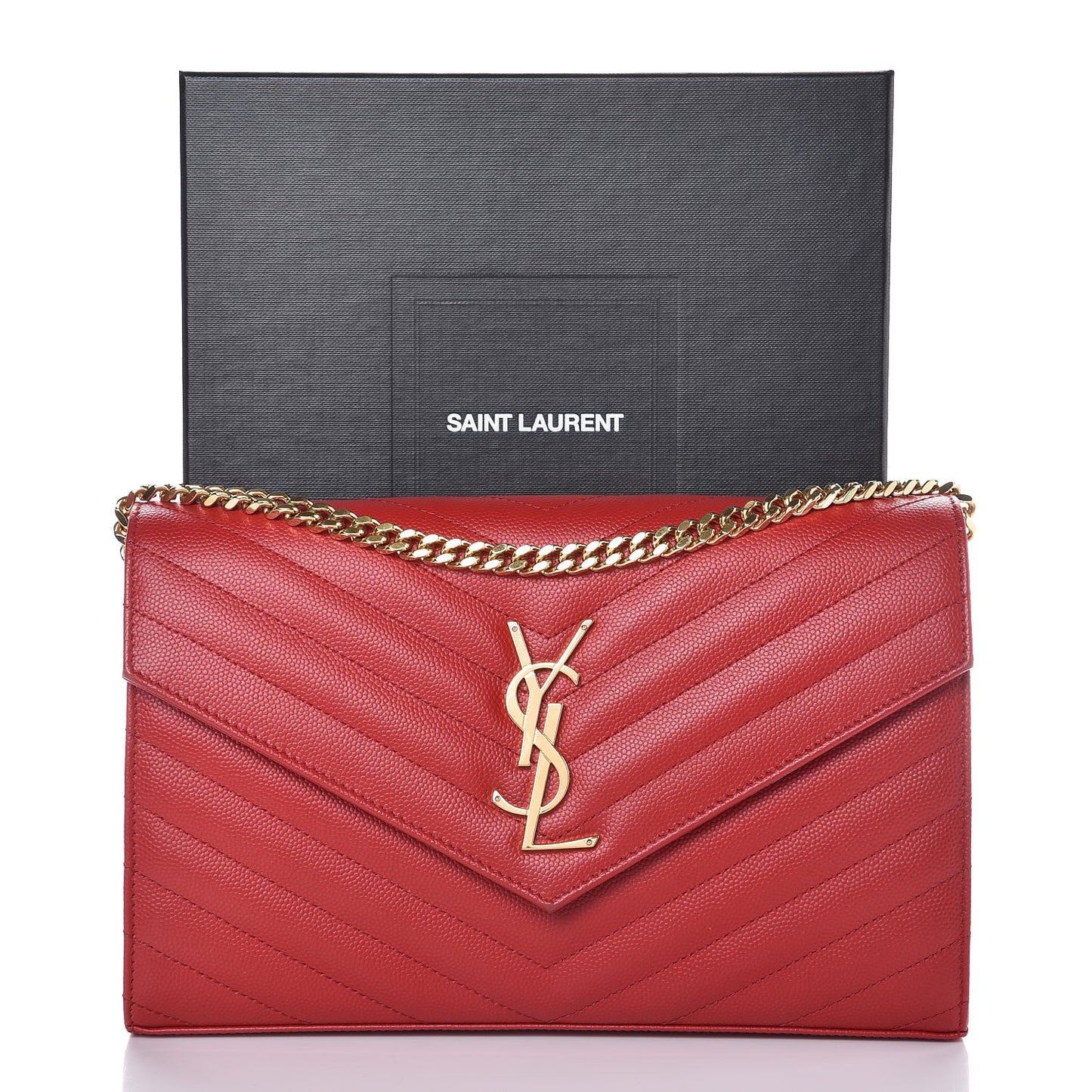 Grain De Poudre Matelasse Chevron Monogram Chain Wallet New Red