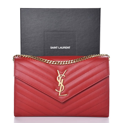 Saint Laurent Grain De Poudre Matelasse Chevron Monogram Chain Wallet New Red 8 of 8