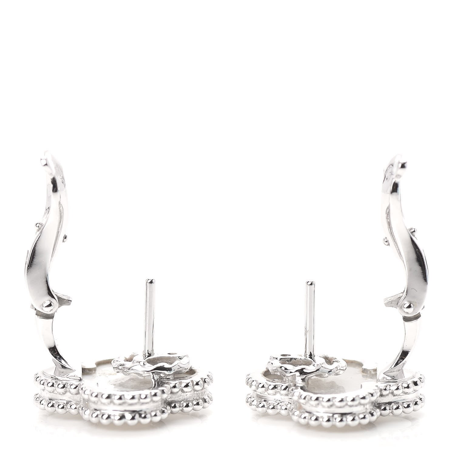 Van Cleef & Arpels 18K White Gold Mother of Pearl Vintage Alhambra Earrings 3 of 6