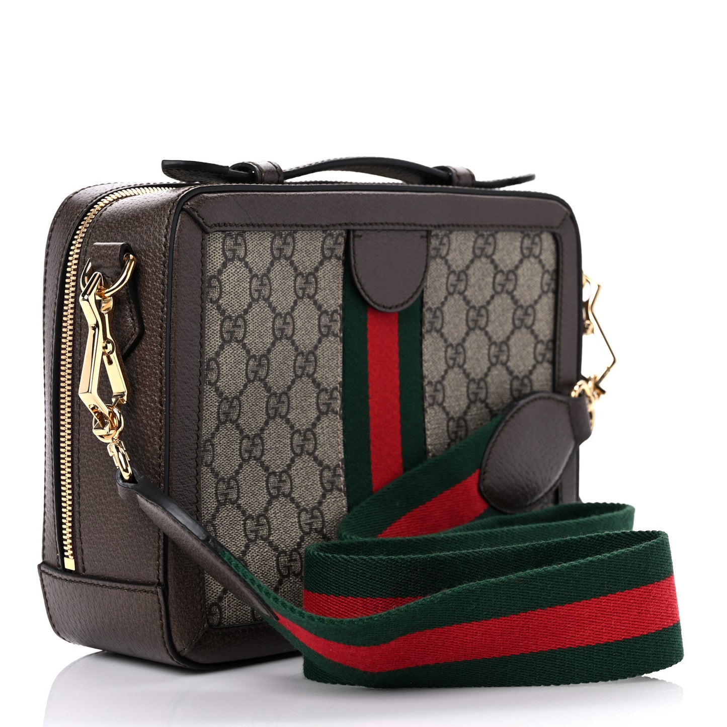 GG Supreme Web Small Ophidia Top Handle Shoulder Bag Brown