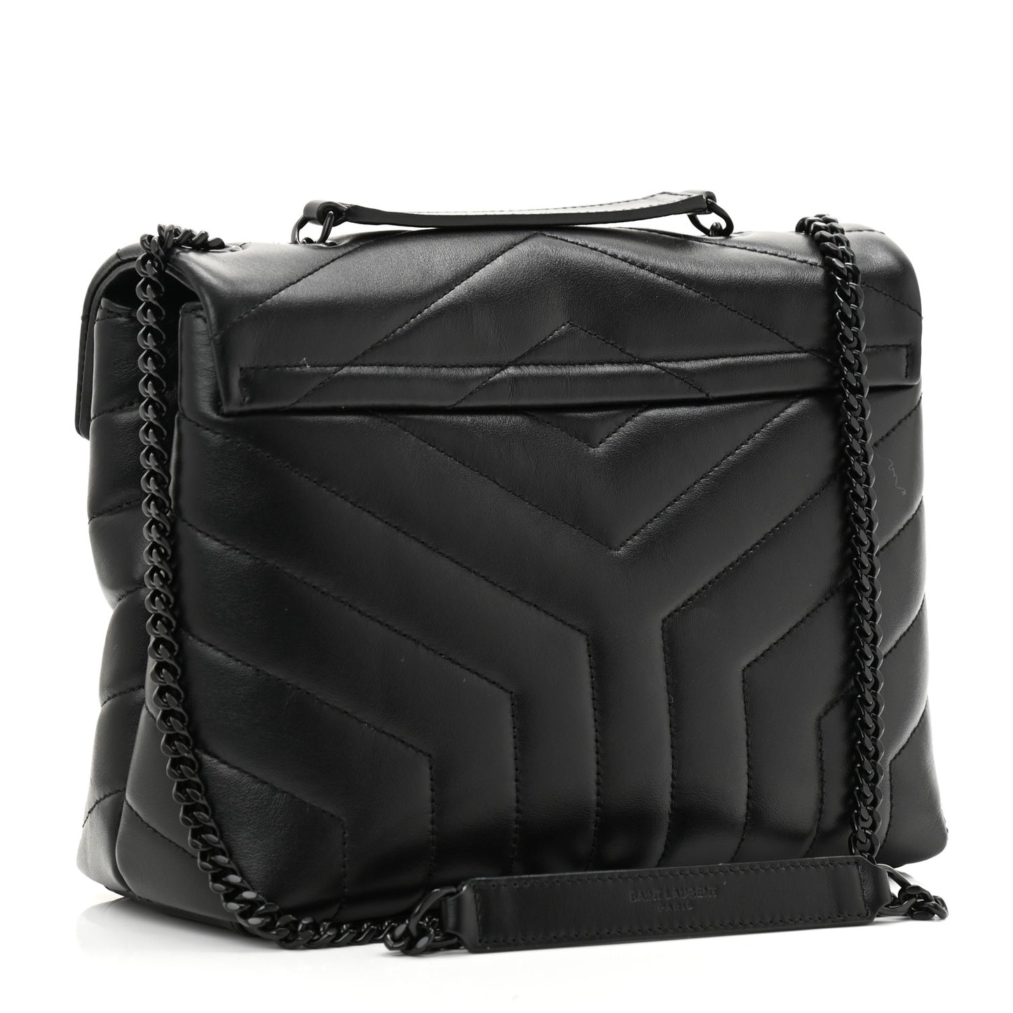 Calfskin Y Quilted Monogram Monochrome Small Loulou Chain Satchel Black