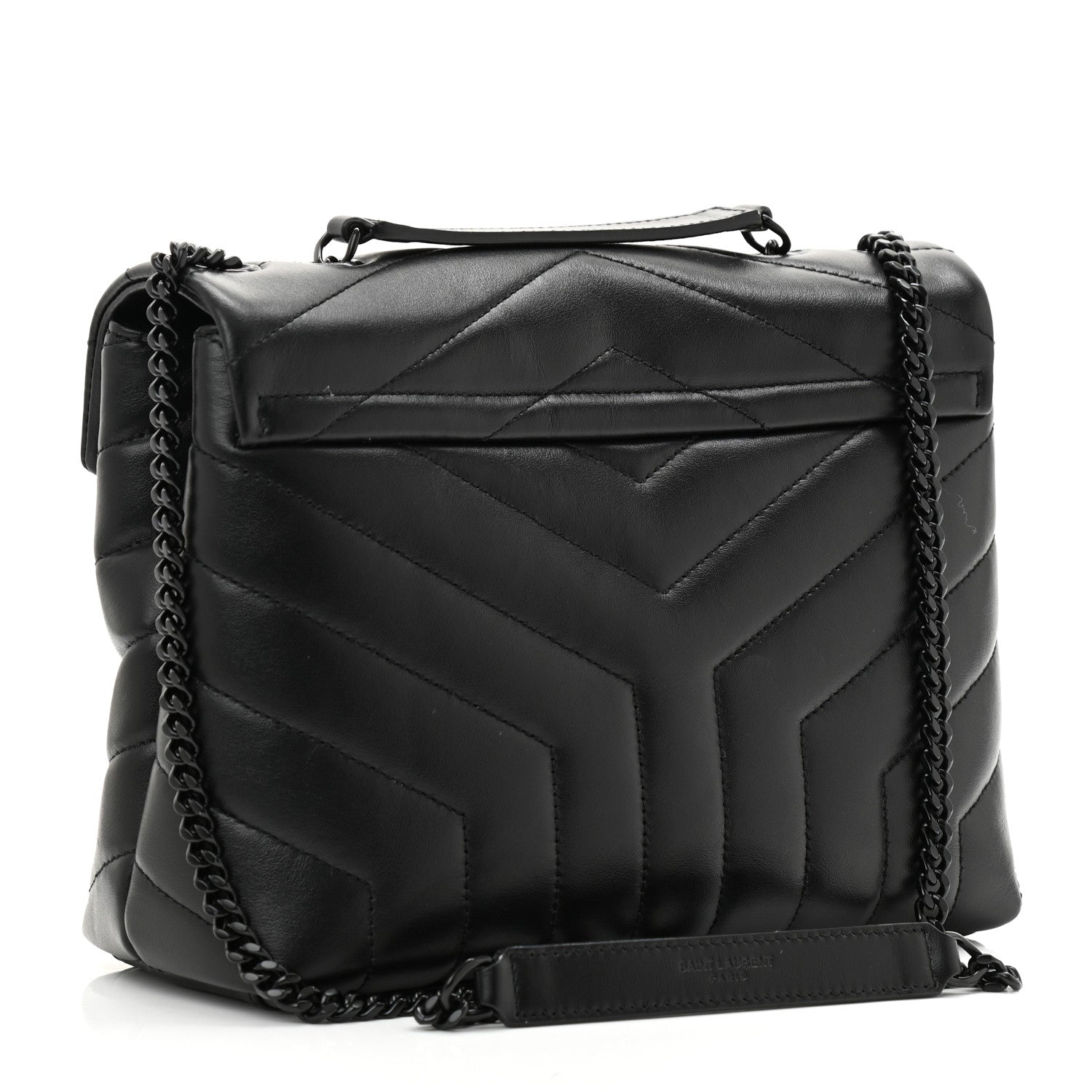 Saint Laurent Calfskin Y Quilted Monogram Monochrome Small Loulou Chain Satchel Black 2 of 9