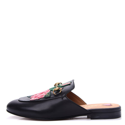 Gucci Calfskin Flower Embroidered Princetown Slippers 37 Black 1 of 12