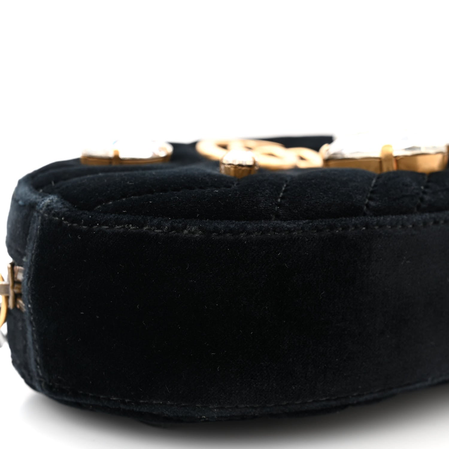 Gucci Velvet Matelasse Marquise Crystals GG Marmont Belt Bag 95 38 Black 9 of 10