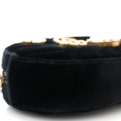 Gucci Velvet Matelasse Marquise Crystals GG Marmont Belt Bag 95 38 Black 9 of 10