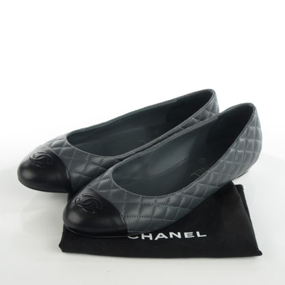 Chanel Lambskin Quilted Cap Toe CC Ballerina Flats 39.5 Charcoal Black 7 of 11