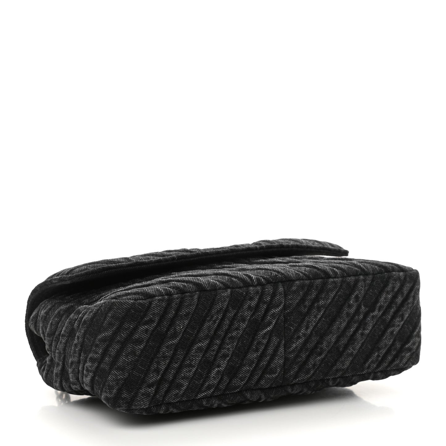 Destroyed Denim Jacquard Logo Matelasse M BB Round Shoulder Bag Black