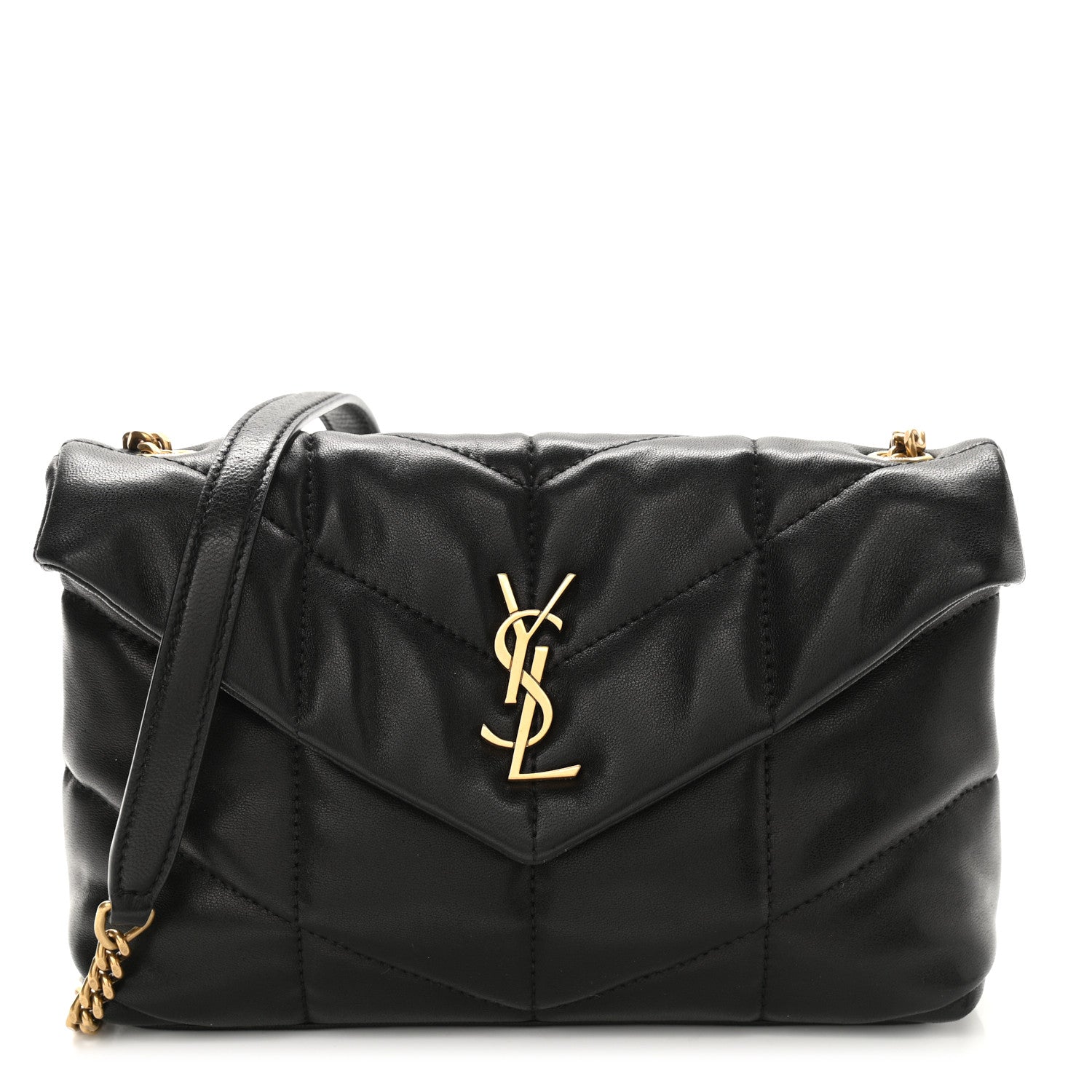 Saint Laurent Lambskin Quilted Toy Loulou Puffer Monogram Chain Satchel Black 1 of 11