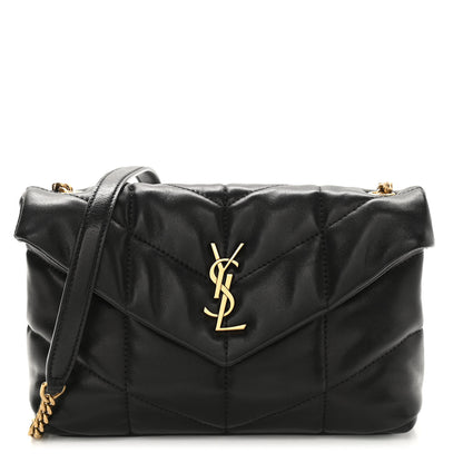Saint Laurent Lambskin Quilted Toy Loulou Puffer Monogram Chain Satchel Black 1 of 11