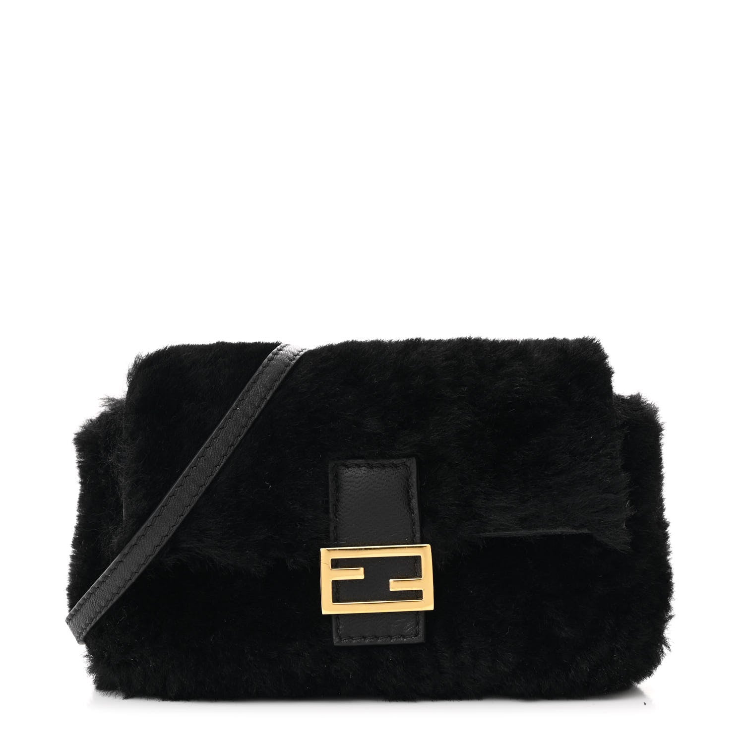 Fendi Shearling Shiny Nappa Micro Baguette Black 1 of 11
