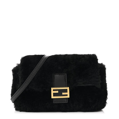 Fendi Shearling Shiny Nappa Micro Baguette Black 1 of 11