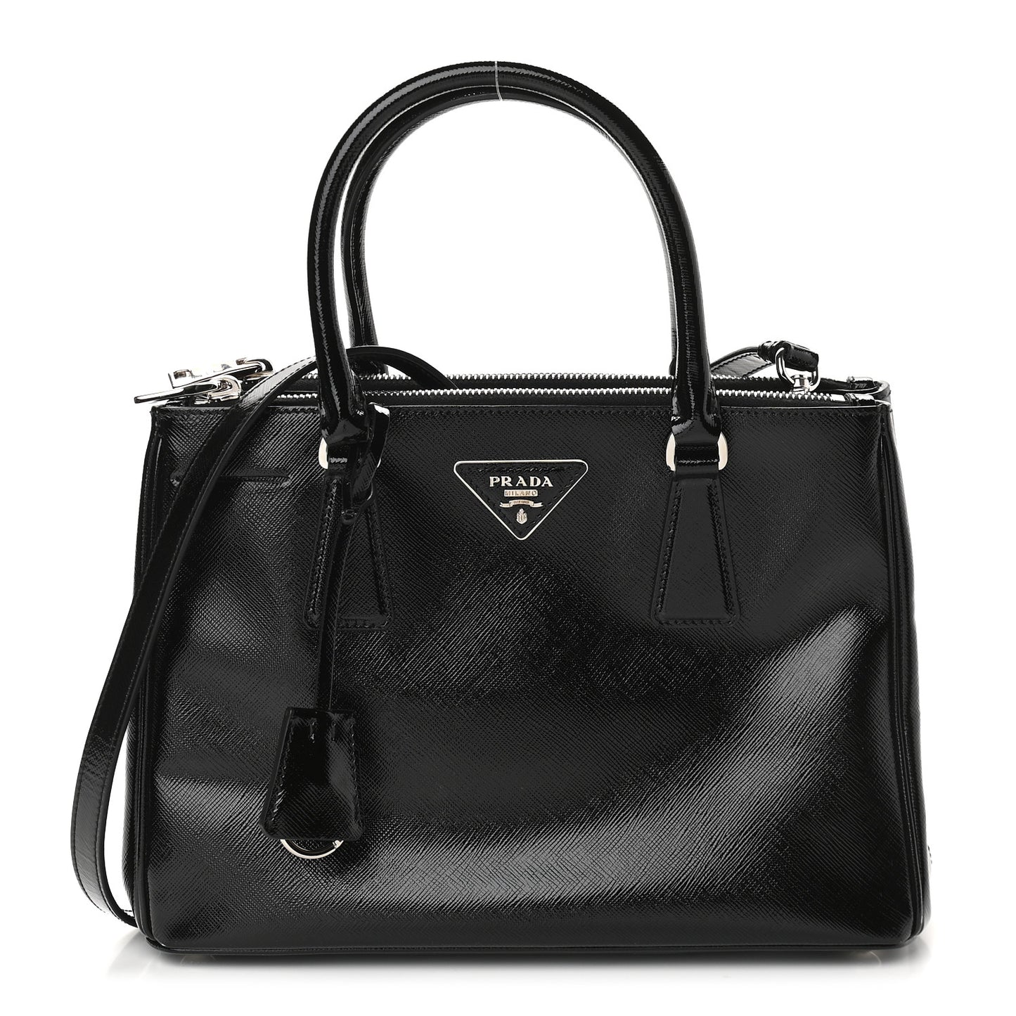 Saffiano Vernice Mini Galleria Double Zip Tote Black