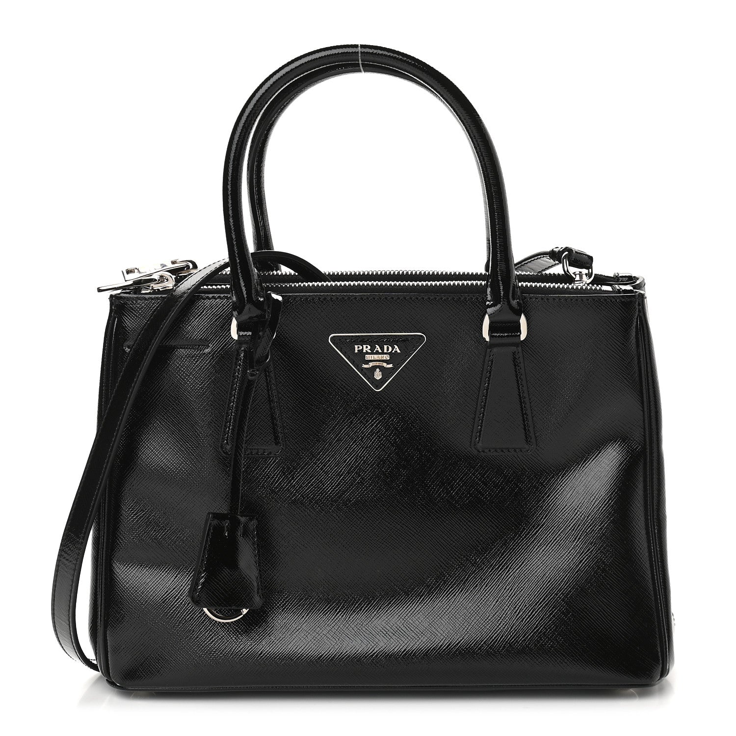 Prada Saffiano Vernice Mini Galleria Double Zip Tote Black 1 of 10