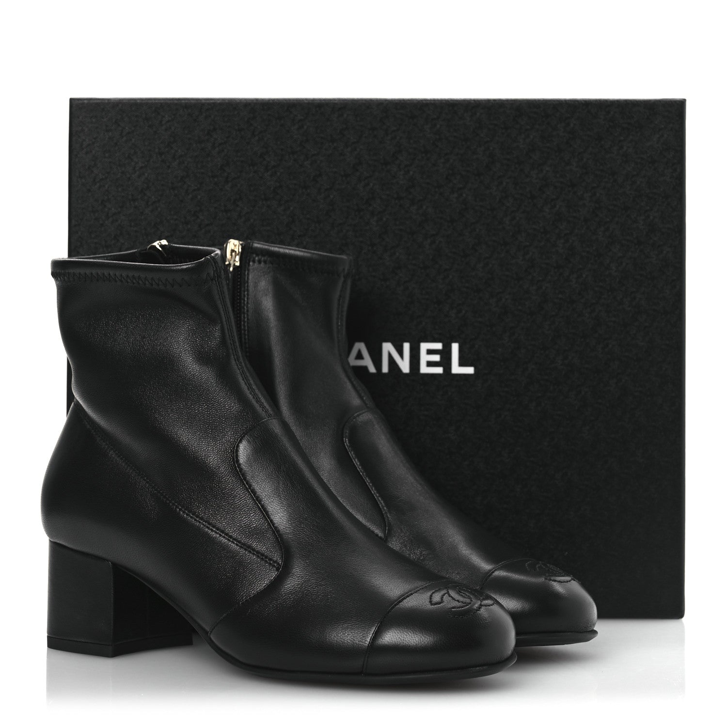 Chanel Stretch Lambskin Cap Toe CC Short Boots 36.5 Black 11 of 11