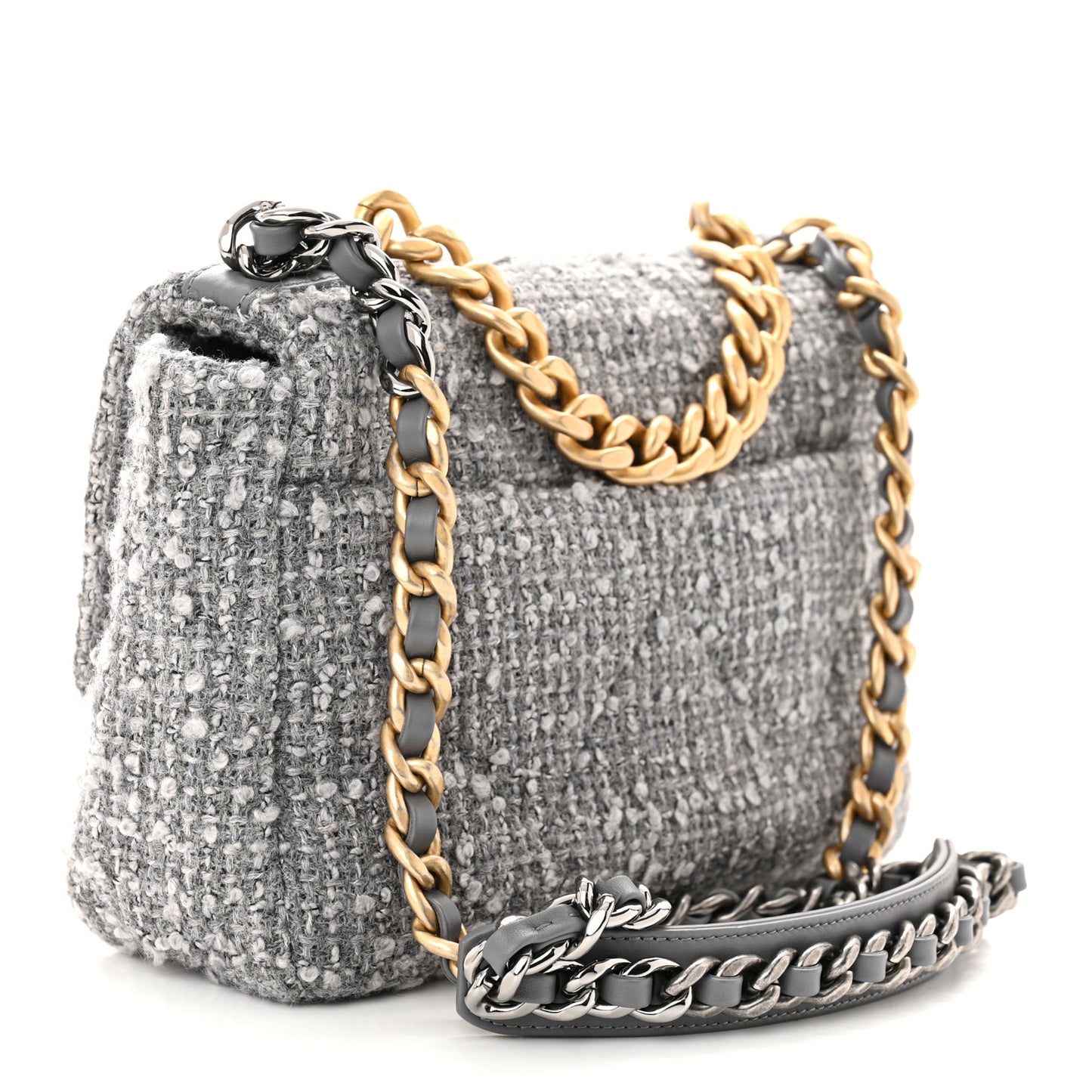 Tweed Quilted Medium Chanel 19 Flap Grey