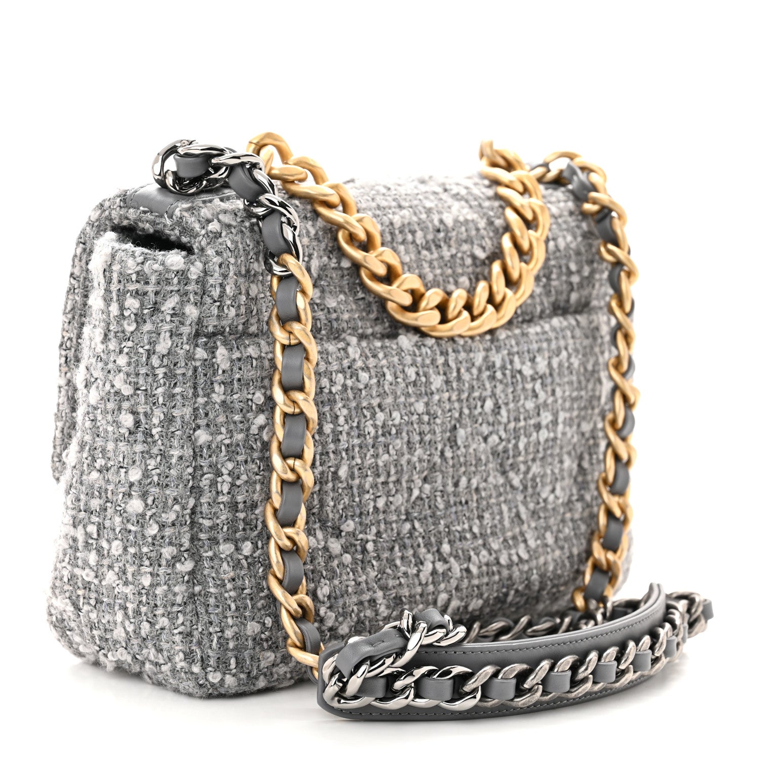 Chanel Tweed Quilted Medium Chanel 19 Flap Grey 3 of 11