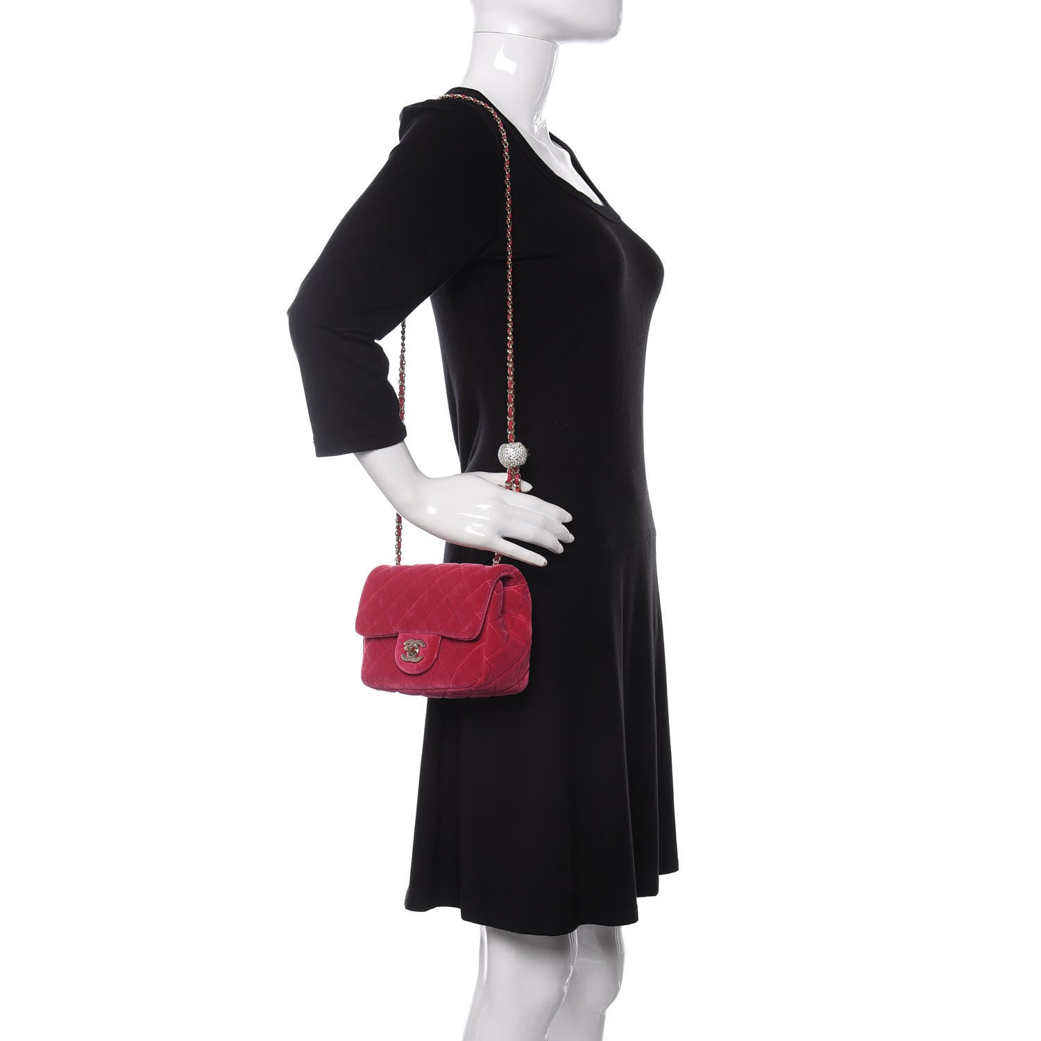 Chanel Velvet Quilted Mini Square Pearl Crush Flap Fuchsia 2 of 10