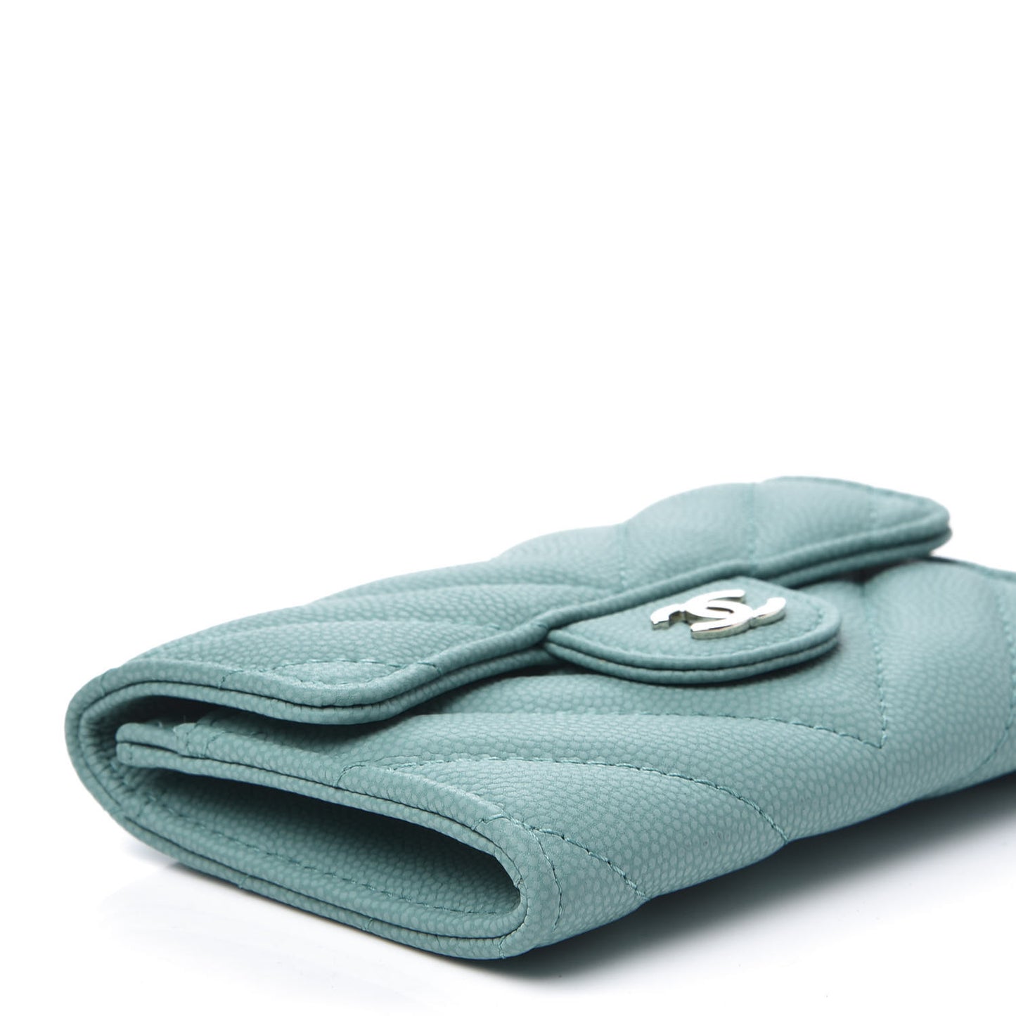 Caviar Chevron Quilted Card Holder Wallet Turquoise