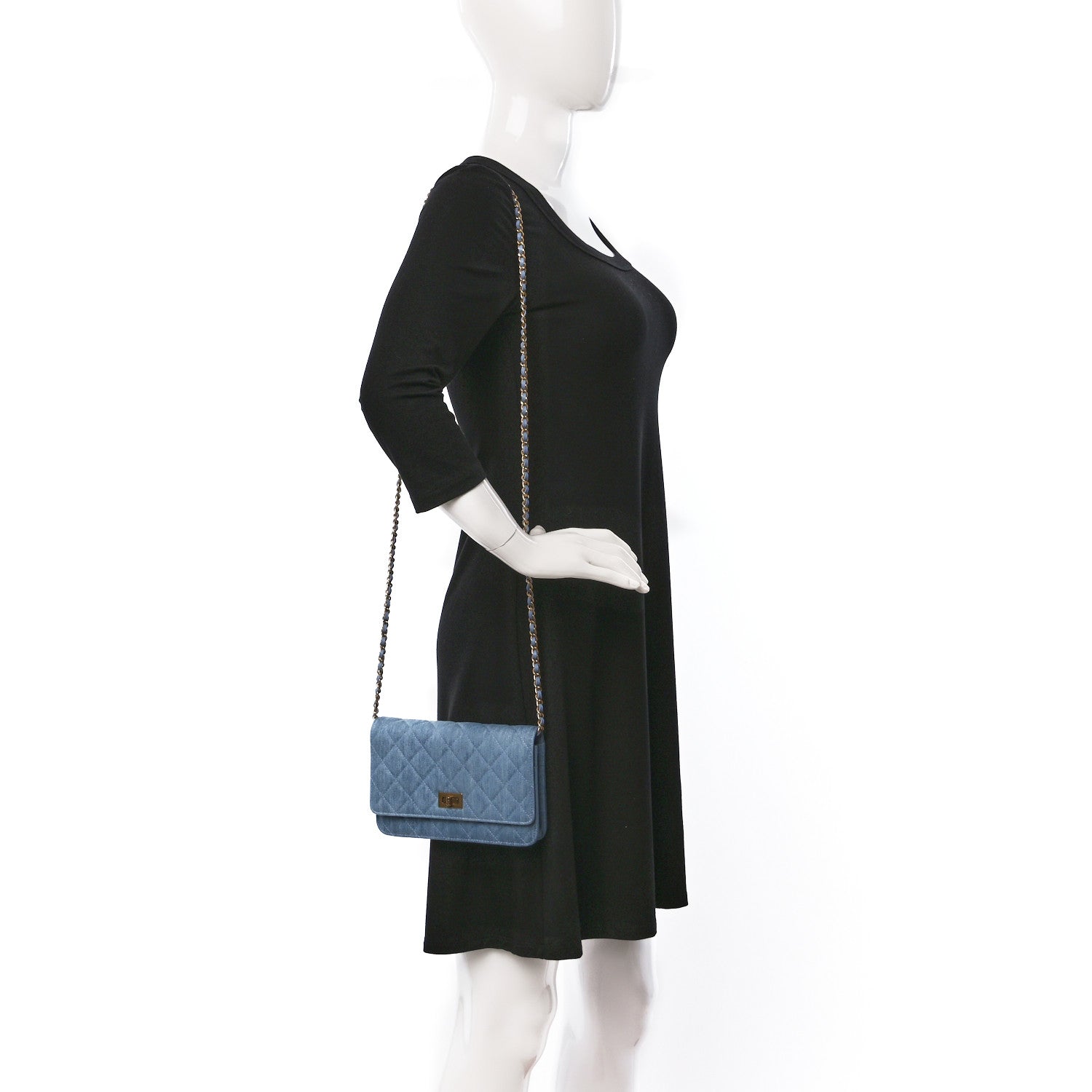 Chanel Denim Quilted Reissue Wallet On Chain WOC Blue 2 of 9